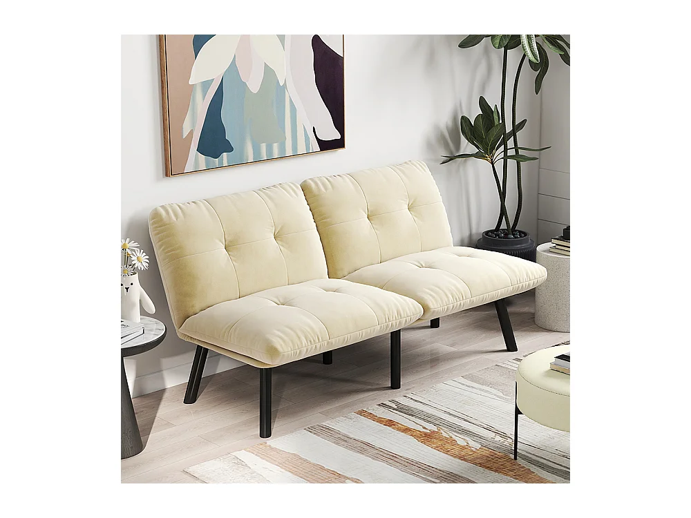 Canapé-lit pliable, 2 places, avec fonction couchage,couleur crème