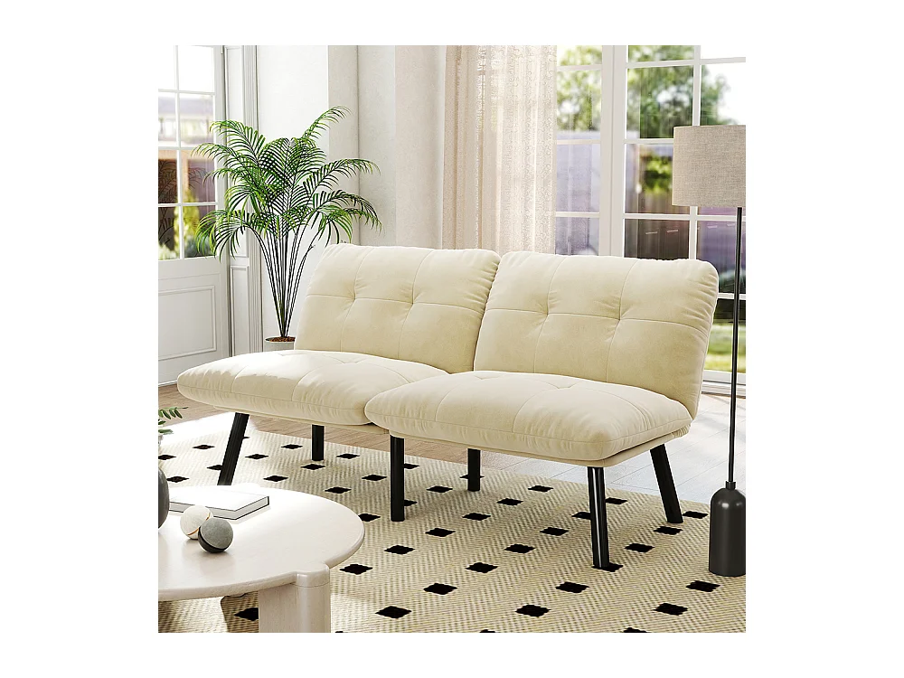 Divano letto pieghevole, 2 posti, con funzione letto, color crema