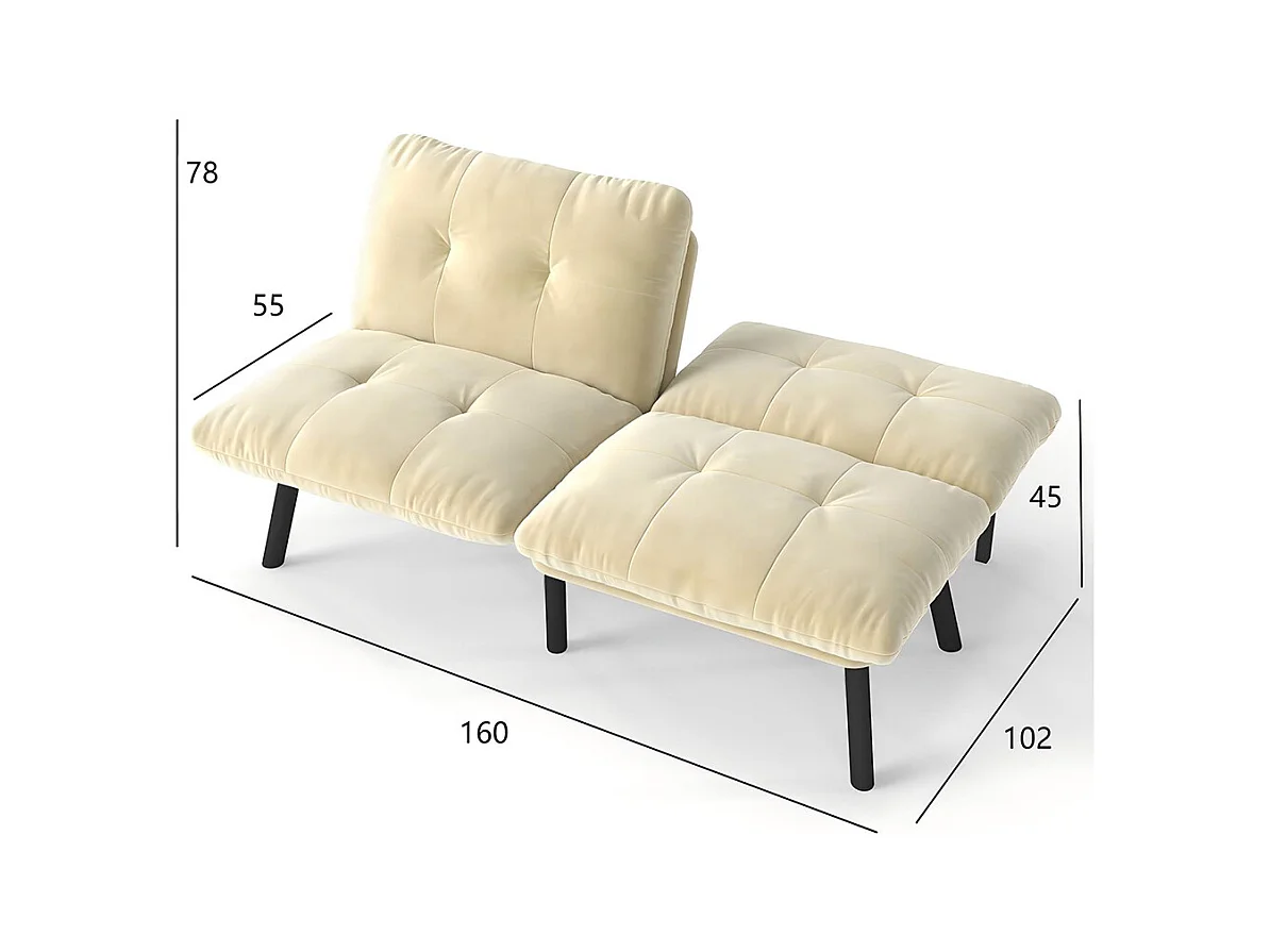 Divano letto pieghevole, 2 posti, con funzione letto, color crema