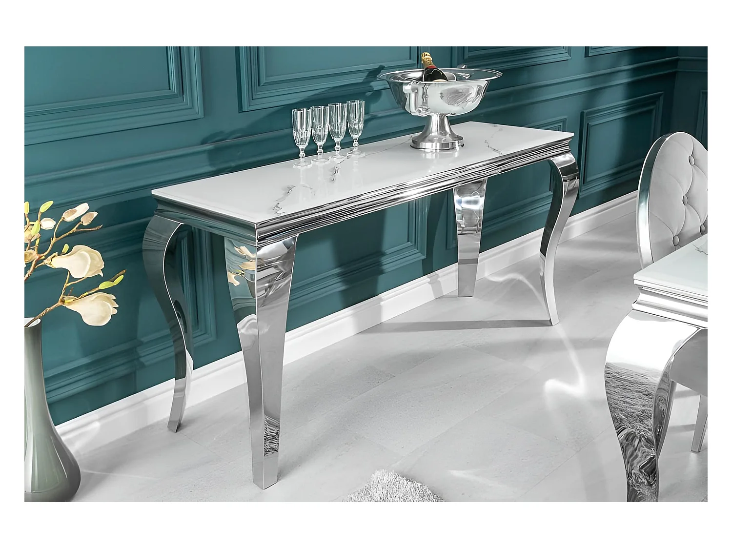 Consolle Prince/Ceramica Acciaio Inox/Bianco Argento