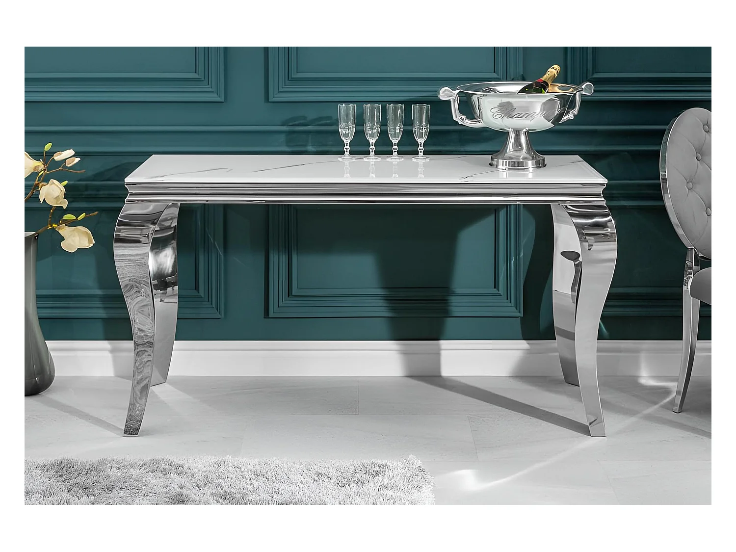 Consolle Prince/Ceramica Acciaio Inox/Bianco Argento