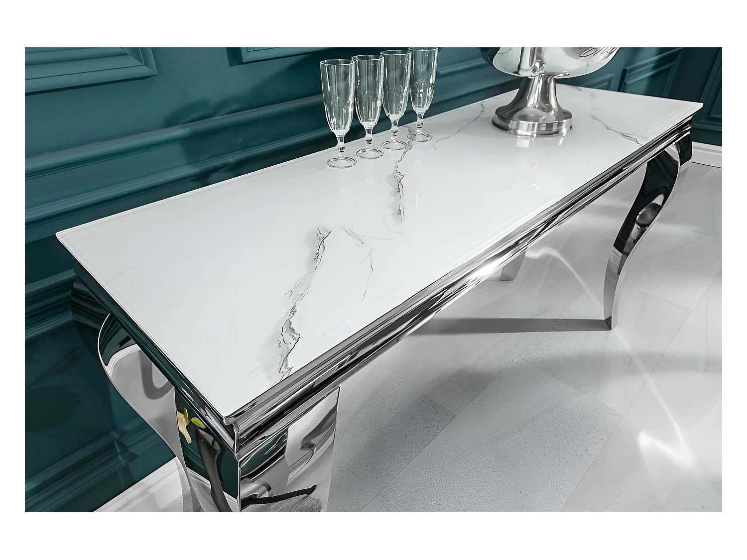 Consolle Prince/Ceramica Acciaio Inox/Bianco Argento