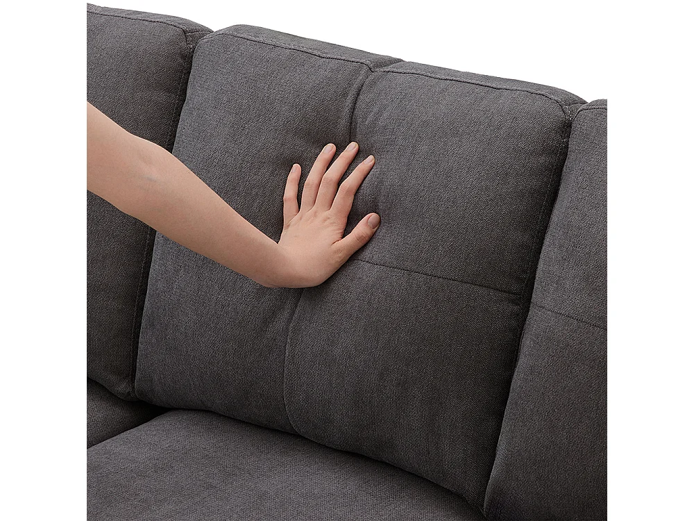 Canapé trois places en L avec méridienne, compartiment de rangement, porte-gobelets intégrés et deux coussins inclus，Gris foncé.