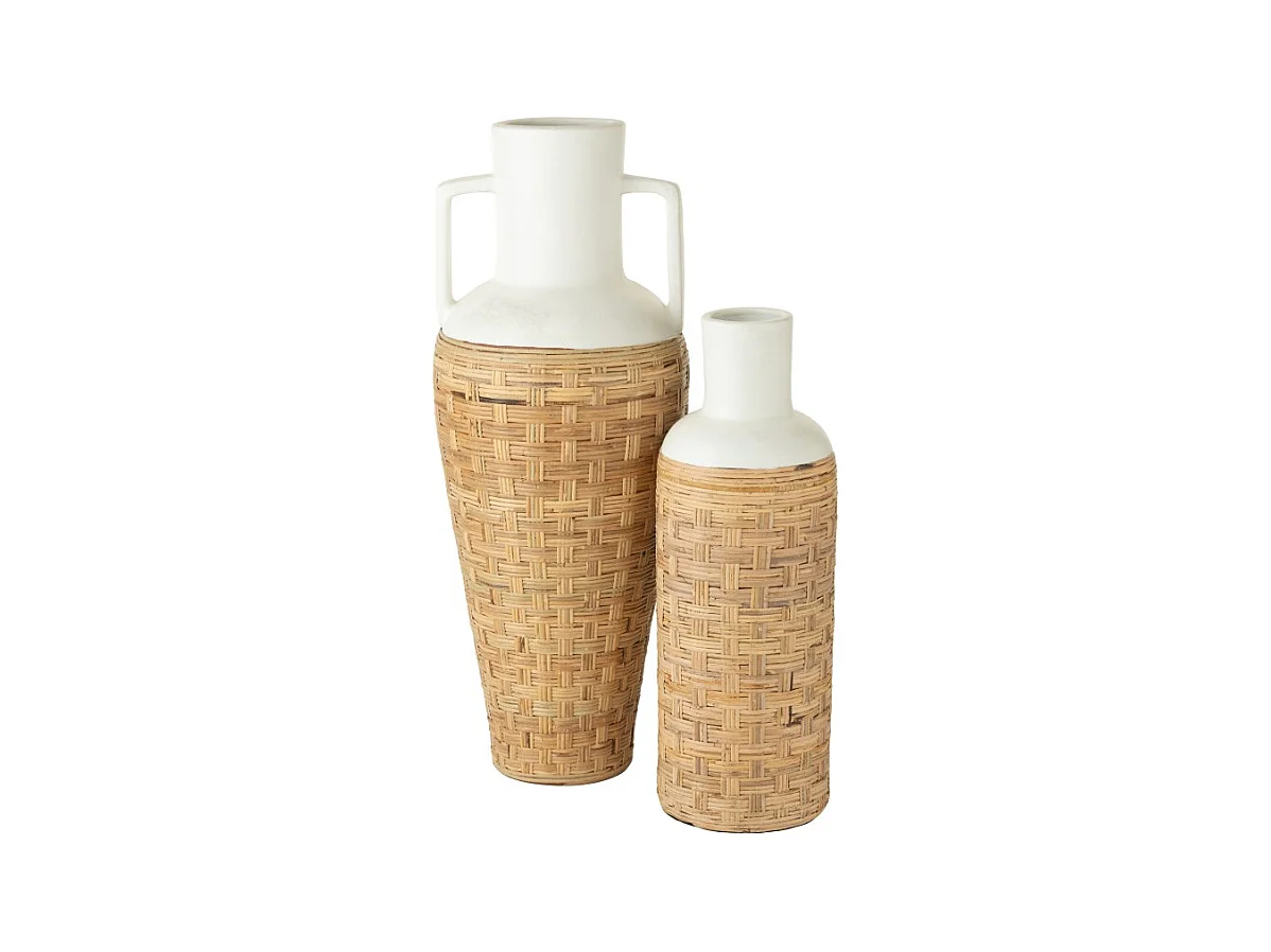 Jarrón de cerámica tejido blanco 43x43x100 cm