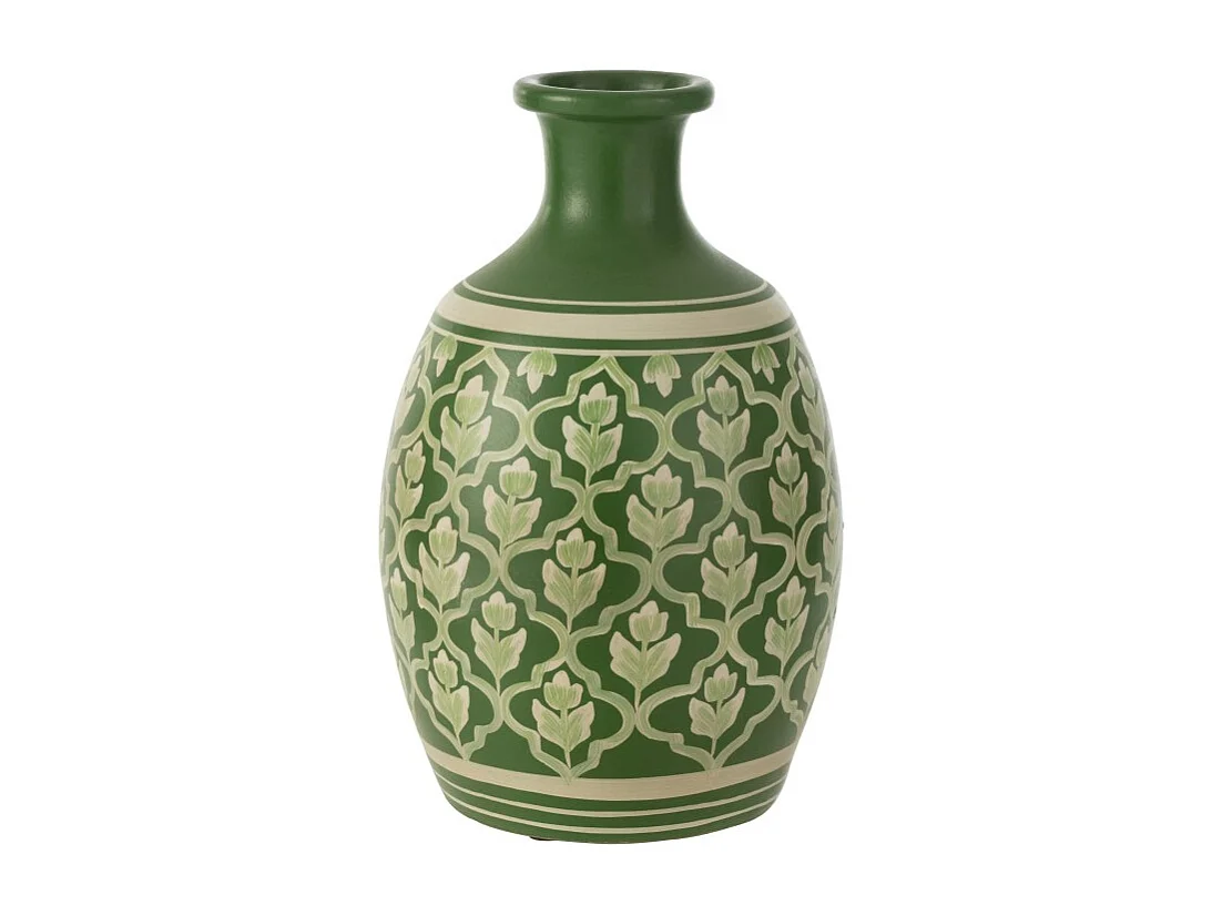 Jarrón de flores en cerámica verde 27x27x43 cm