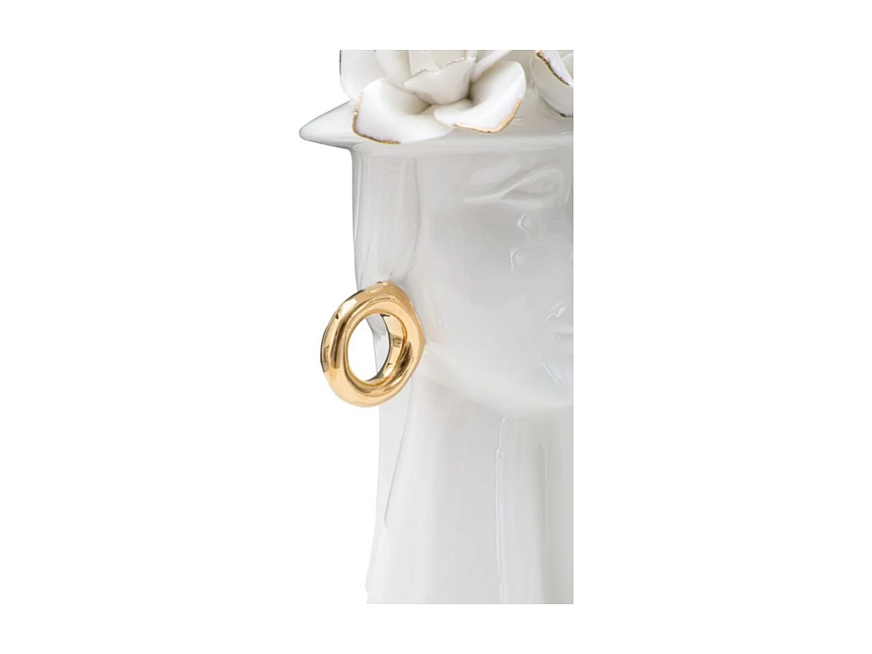 Jarrón de cerámica blanca con cara de mujer 15x13,3x23,5 cm