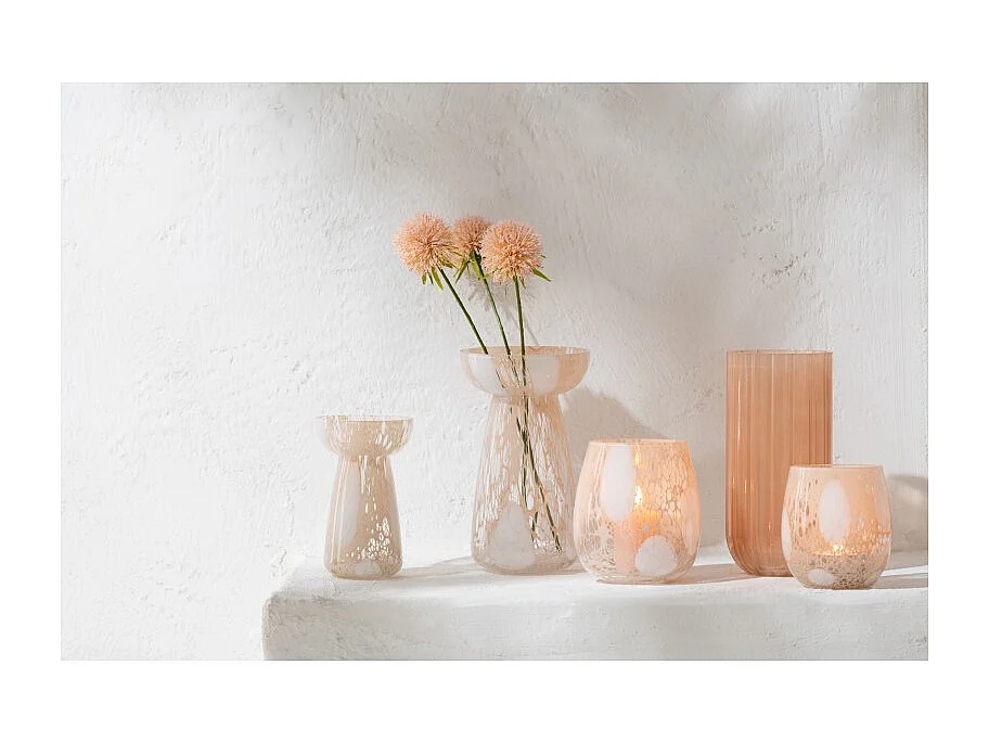 Jarrón de vidrio beige/blanco 10.5x10.5x17.5 cm