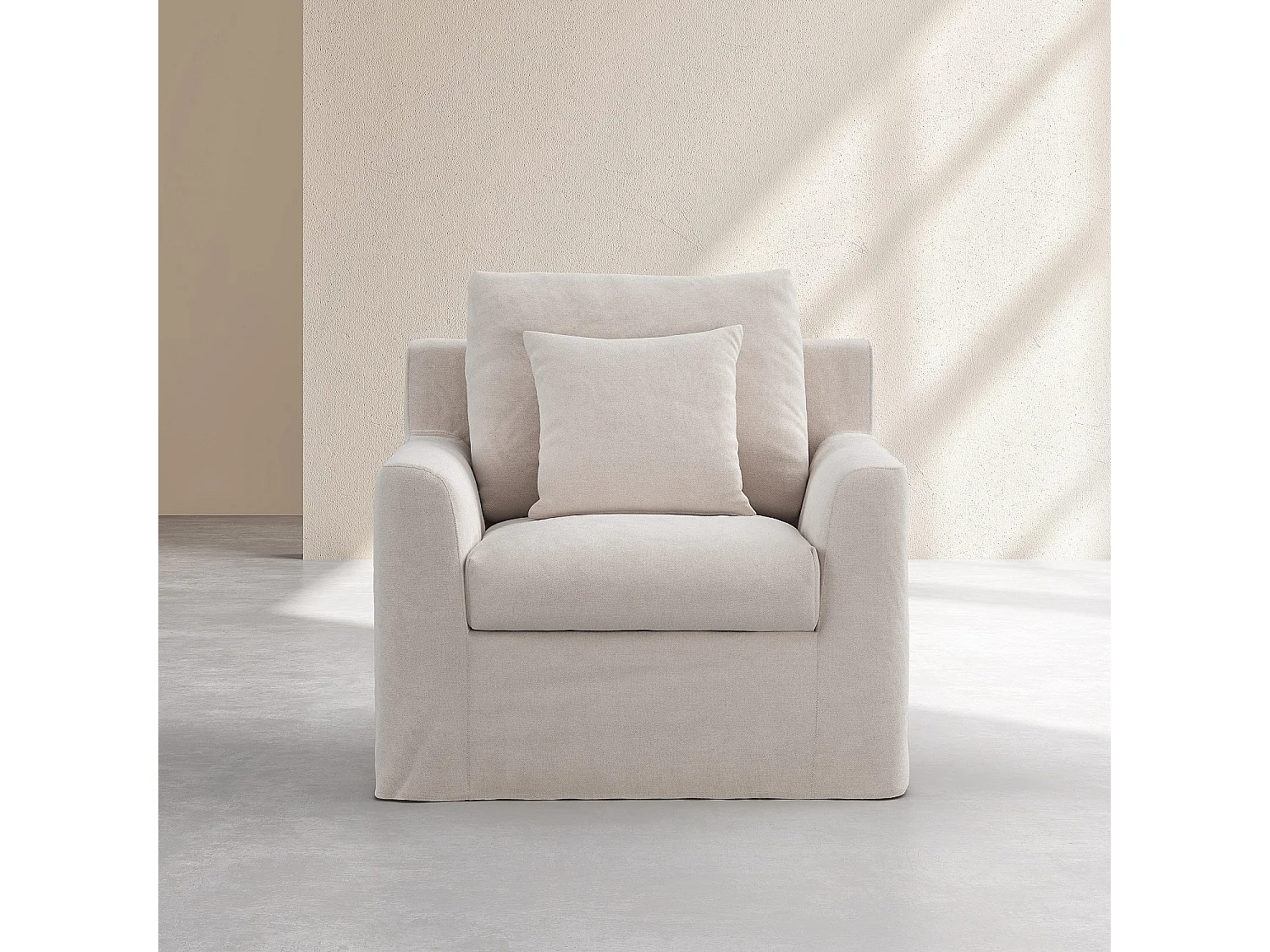 Habitat - Fauteuil déhoussable en coton et lin garni de plumes - Sable blanc - Ostuni