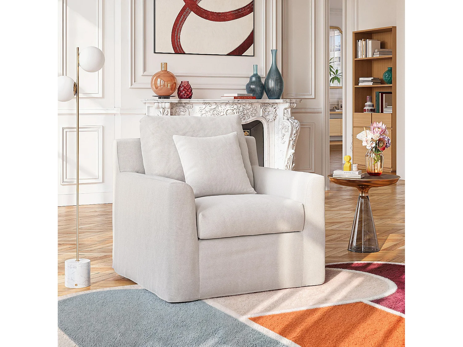 Habitat - Fauteuil déhoussable en coton et lin garni de plumes - Sable blanc - Ostuni