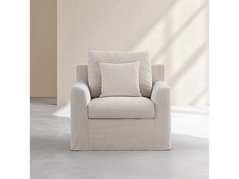 Habitat - Fauteuil déhoussable en coton et lin garni de plumes - Sable blanc - Ostuni