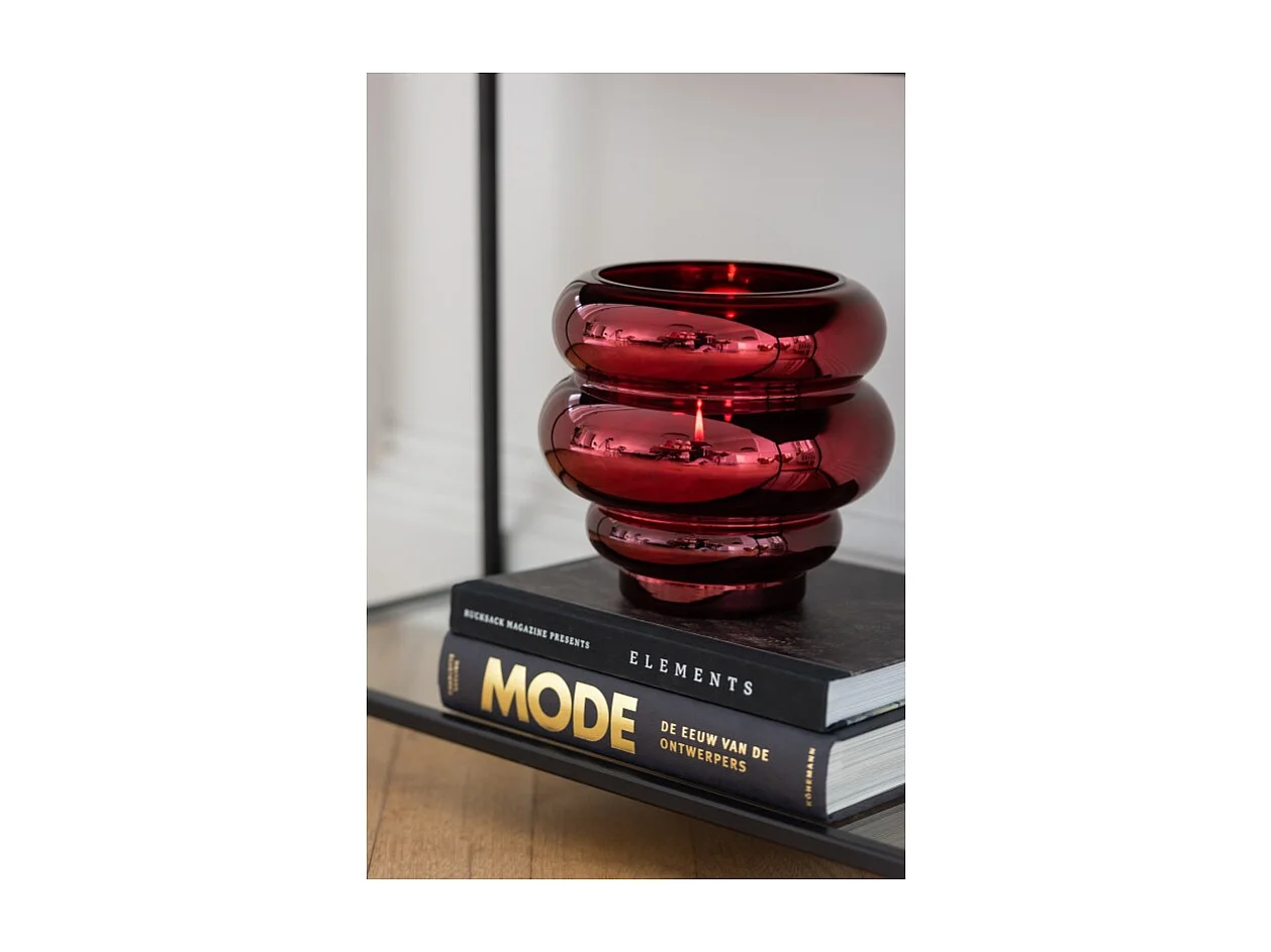 Jarrón o portavelas de vidrio rojo 20x20x20 cm