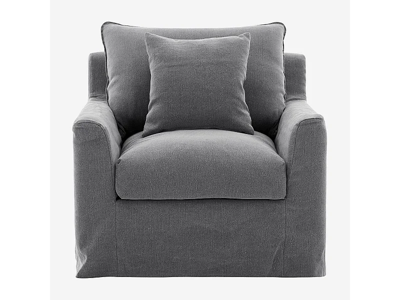 Habitat - Fauteuil déhoussable en coton et lin garni de plumes - Gris ardoise - Ostuni