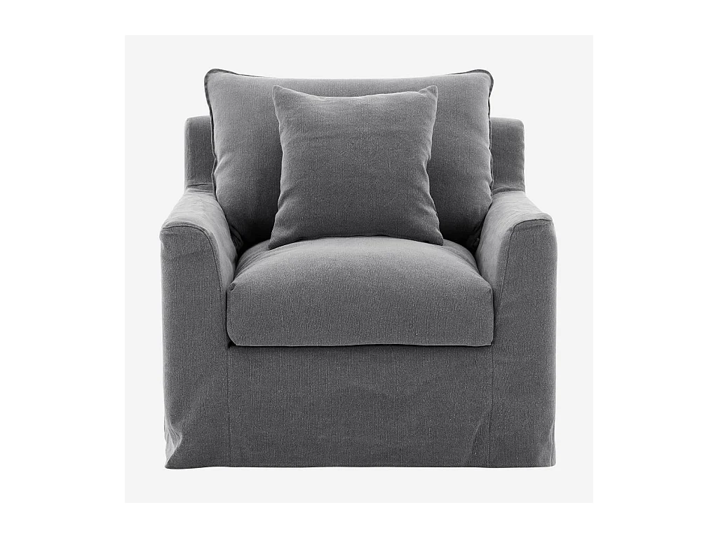 Habitat - Fauteuil déhoussable en coton et lin garni de plumes - Gris ardoise - Ostuni