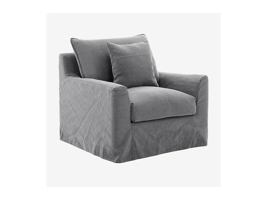 Habitat - Fauteuil déhoussable en coton et lin garni de plumes - Gris ardoise - Ostuni