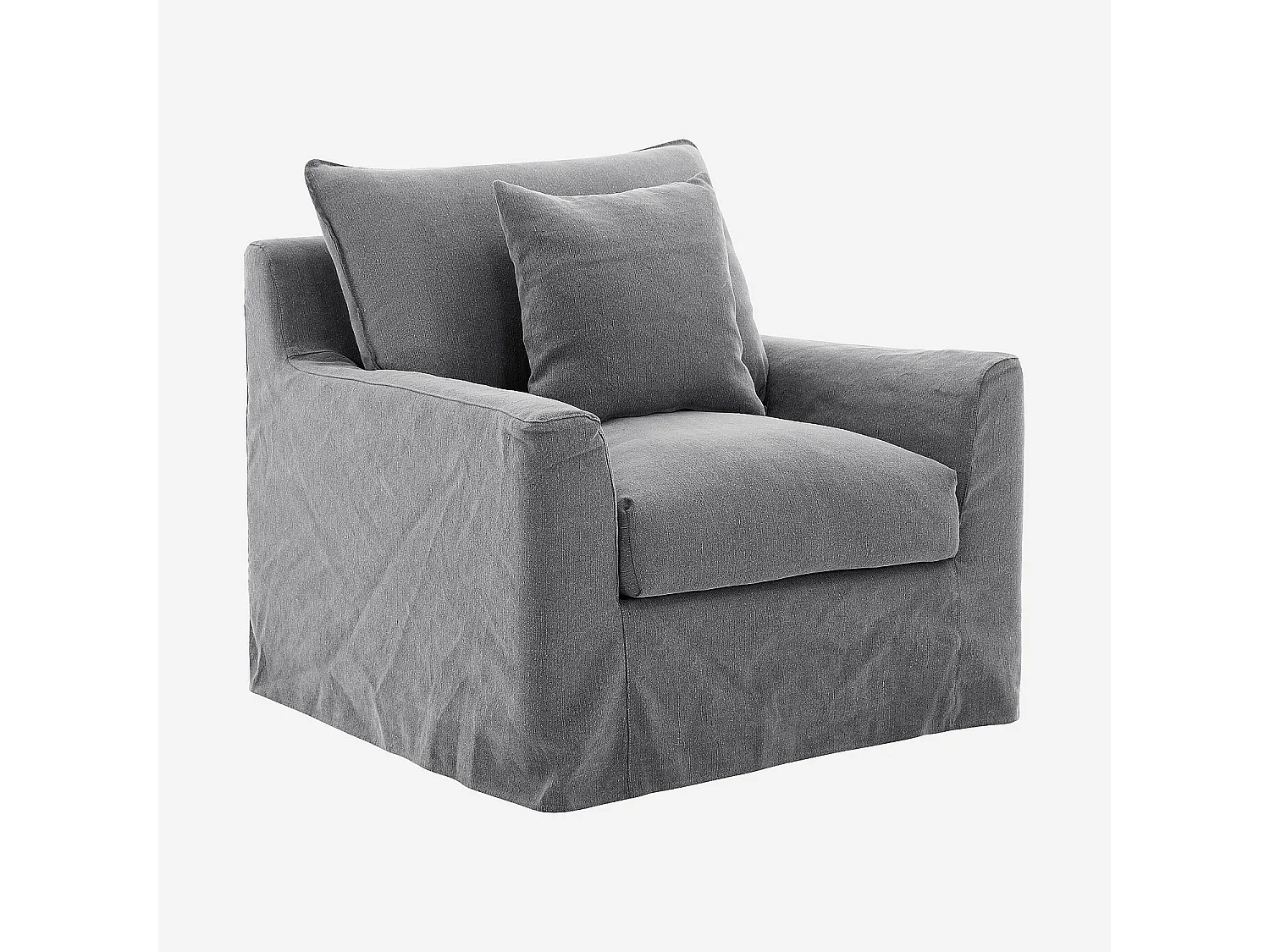 Habitat - Fauteuil déhoussable en coton et lin garni de plumes - Gris ardoise - Ostuni