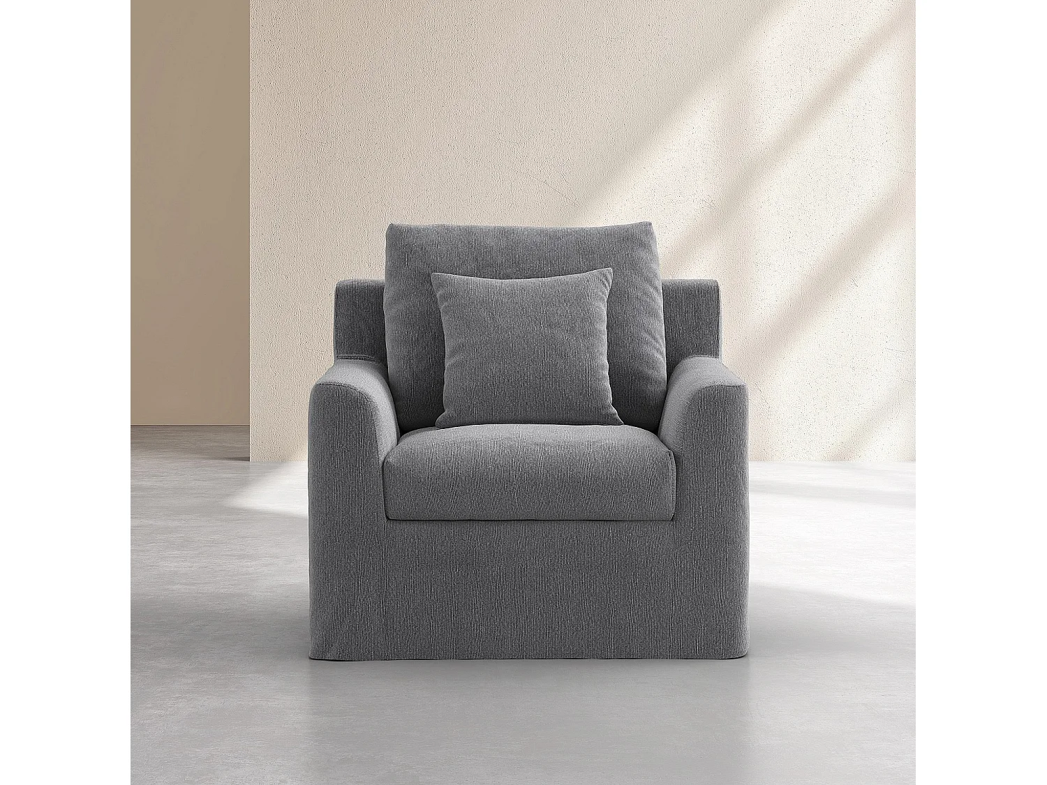 Habitat - Fauteuil déhoussable en coton et lin garni de plumes - Gris ardoise - Ostuni