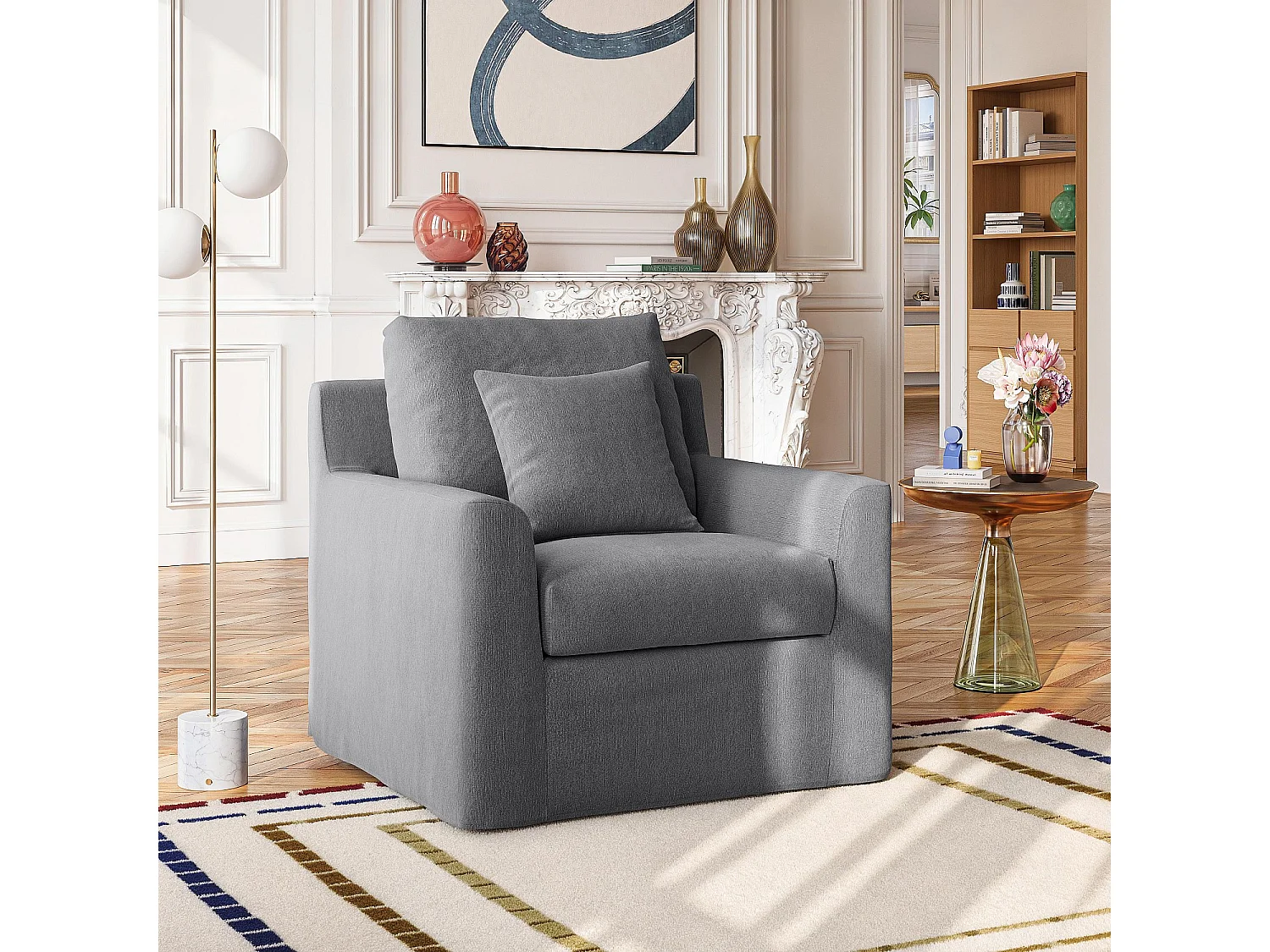 Habitat - Fauteuil déhoussable en coton et lin garni de plumes - Gris ardoise - Ostuni