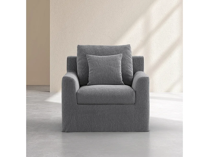 Habitat - Fauteuil déhoussable en coton et lin garni de plumes - Gris ardoise - Ostuni