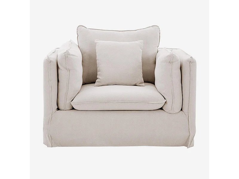 Habitat - Fauteuil déhoussable en coton et lin - Sable blanc - Andria