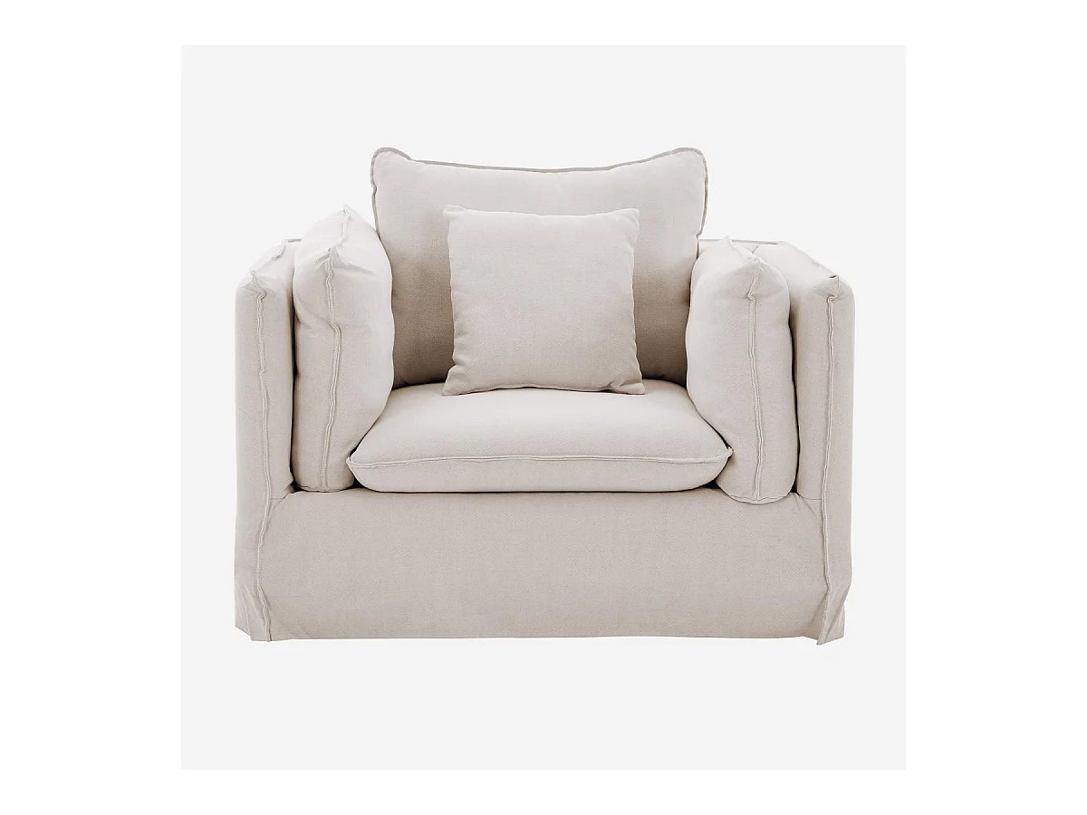 Habitat - Fauteuil déhoussable en coton et lin - Sable blanc - Andria