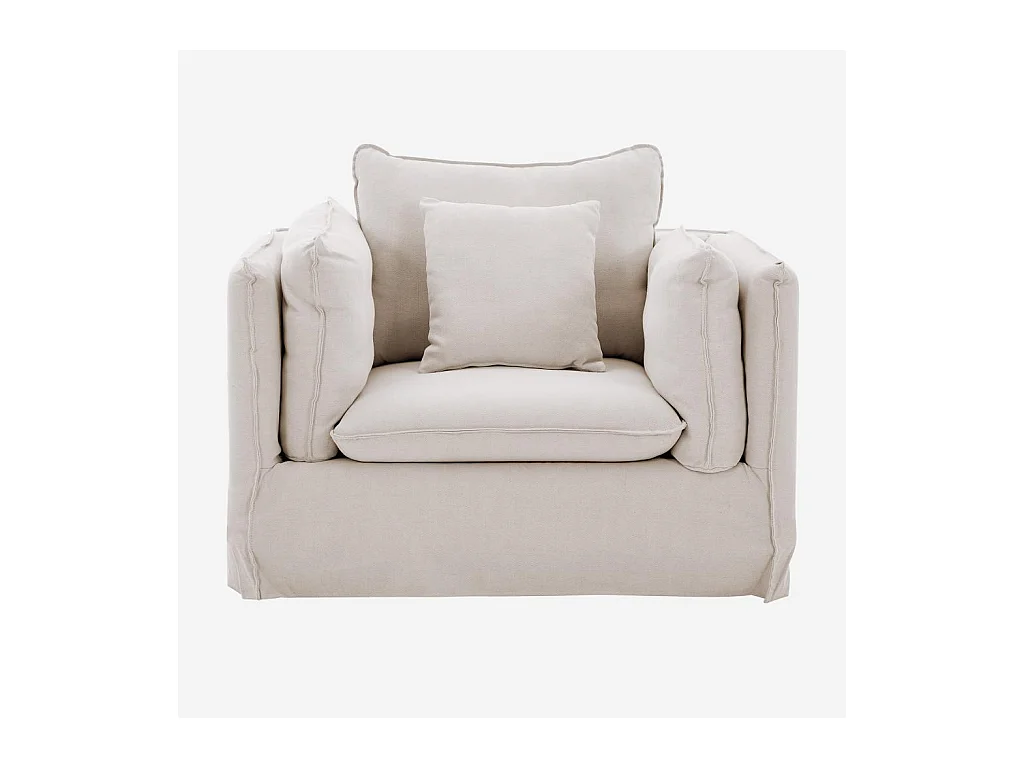 Habitat - Fauteuil déhoussable en coton et lin - Sable blanc - Andria