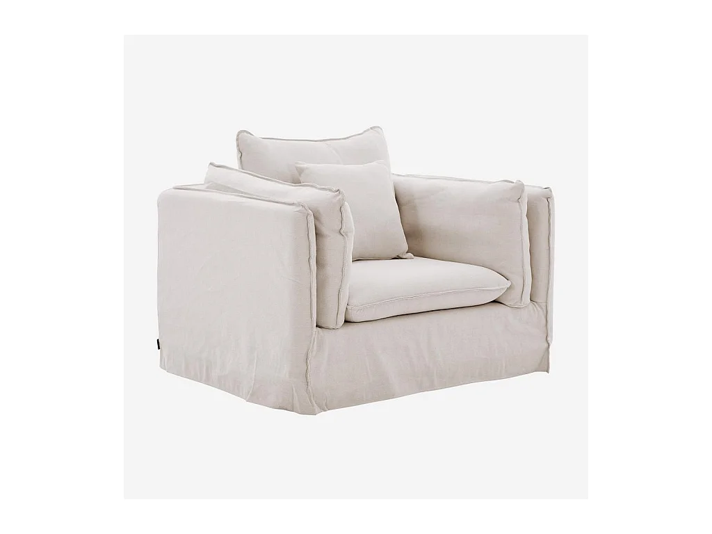 Habitat - Fauteuil déhoussable en coton et lin - Sable blanc - Andria