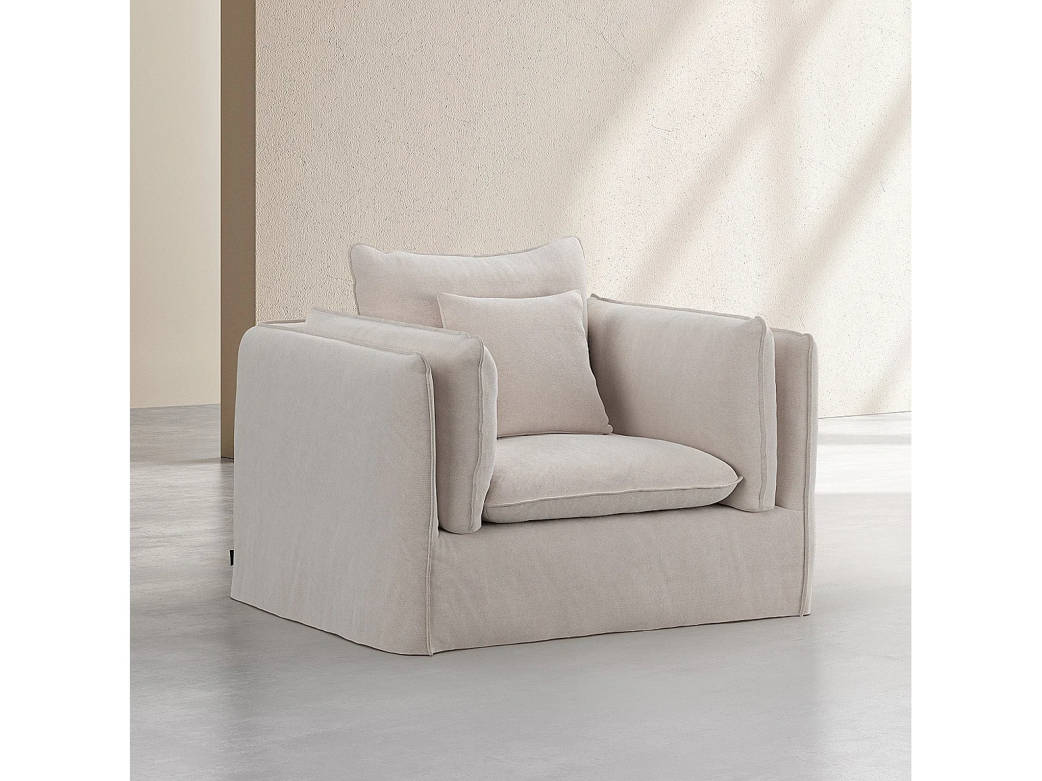 Habitat - Fauteuil déhoussable en coton et lin - Sable blanc - Andria