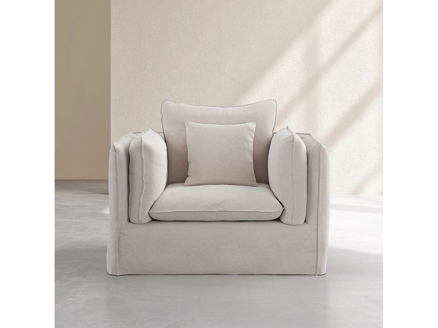 Habitat - Fauteuil déhoussable en coton et lin - Sable blanc - Andria