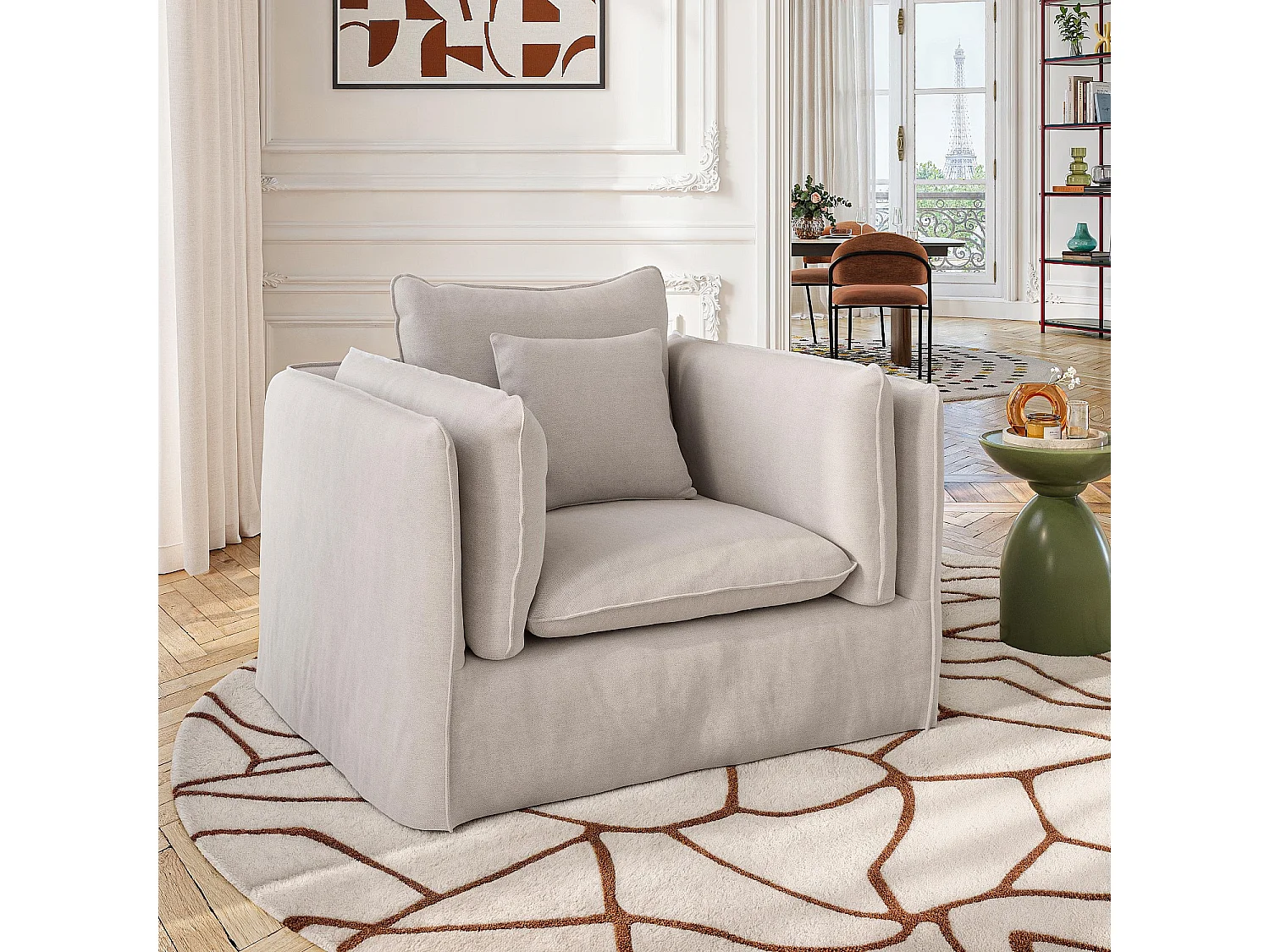 Habitat - Fauteuil déhoussable en coton et lin - Sable blanc - Andria