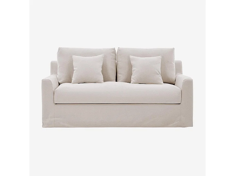 Habitat - Canapé 2 places déhoussable en coton et lin garni de plumes - Sable blanc - Ostuni