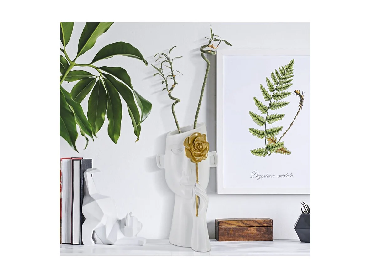 Jarrón facial de resina blanca 14x13x27 cm