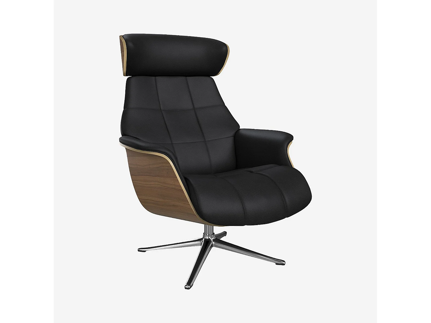 Habitat - Fauteuil en noyer et cuir Savoy - Noir obsidienne - Pied aluminium - Marc