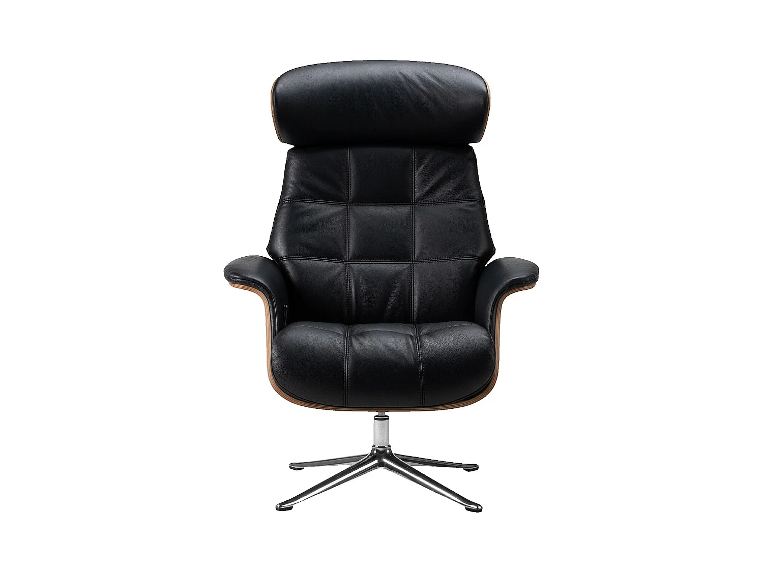 Habitat - Fauteuil en cuir Savoy, bois plaqué noyer et aluminium poli - Noir obsidienne - Marc