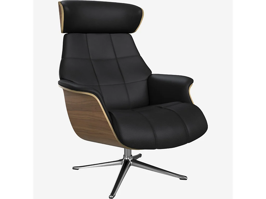 Habitat - Fauteuil en noyer et cuir Savoy - Noir obsidienne - Pied aluminium - Marc