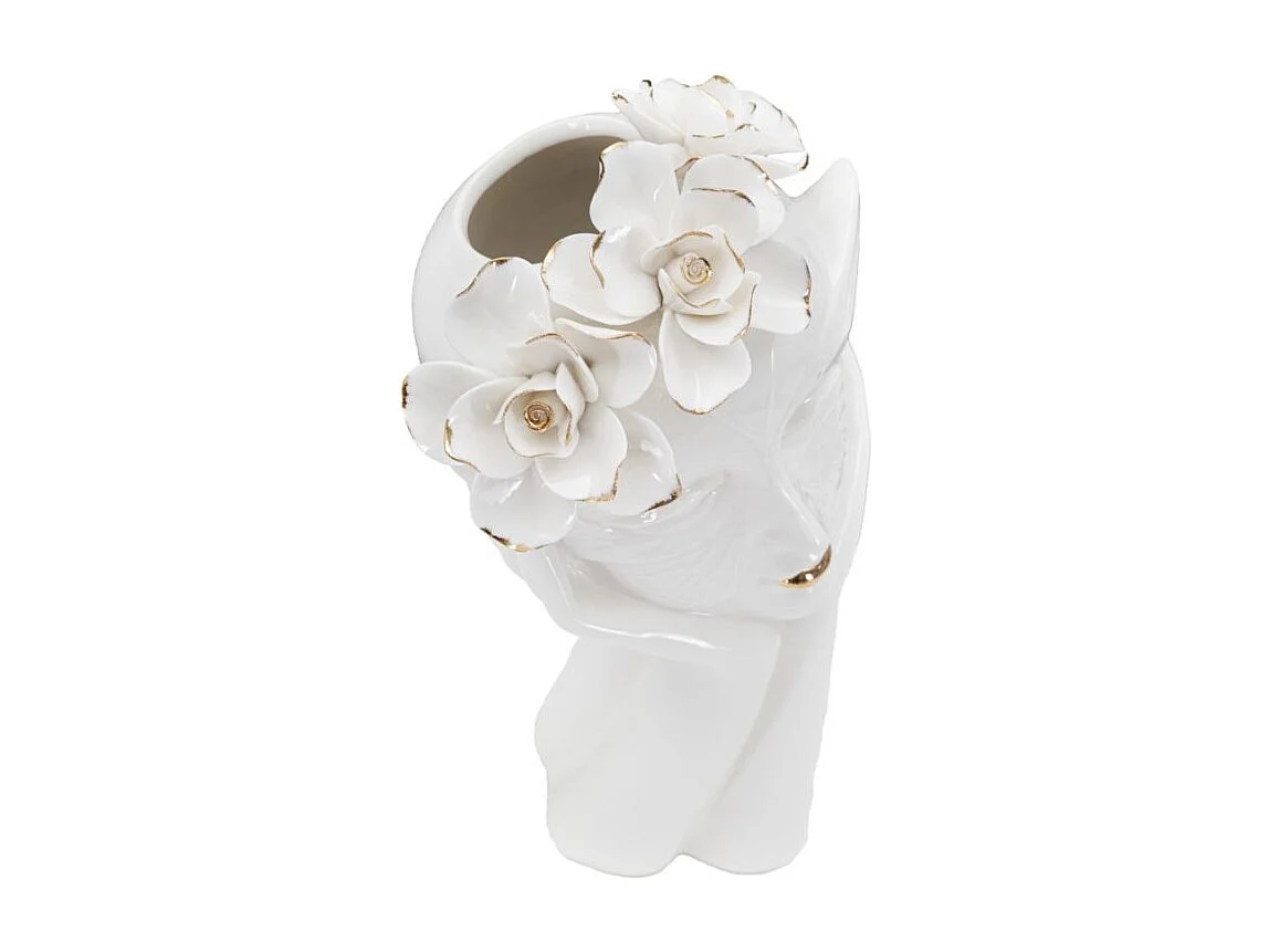 Jarrón de cerámica blanca con cara de mujer 16,5x14x27,3 cm