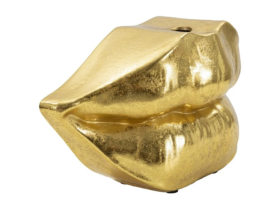 Jarrón labial de resina dorada 23x8x12 cm