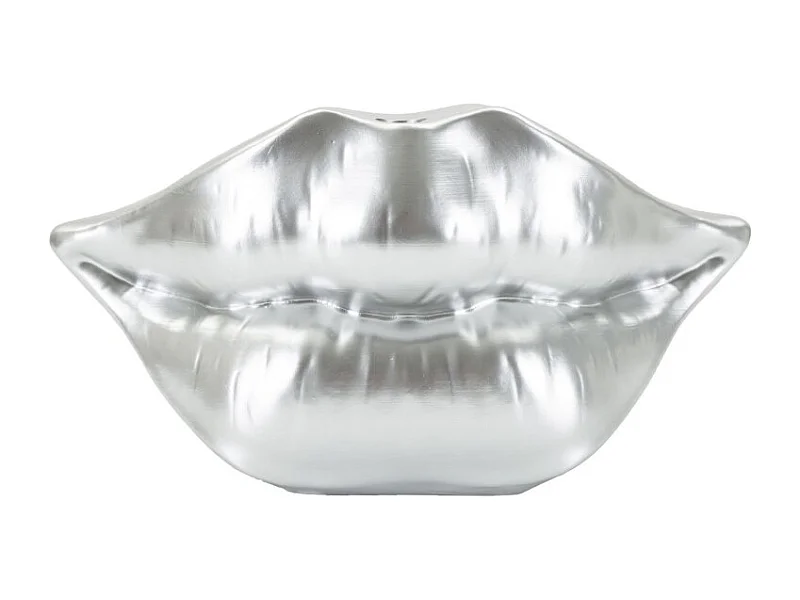 Jarrón con labios de resina plateada 23x8x12 cm