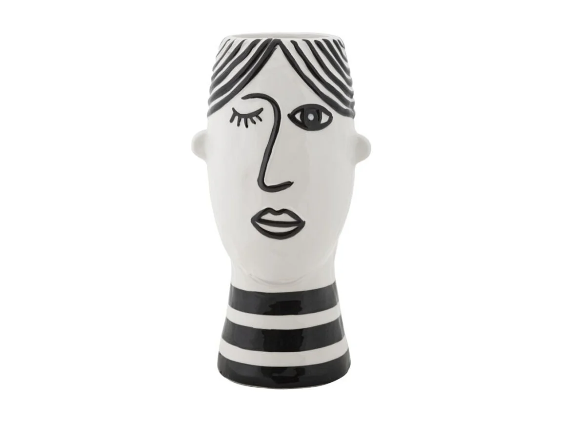 Jarrón de cara de cerámica blanca 13,2x11,8x26,3 cm