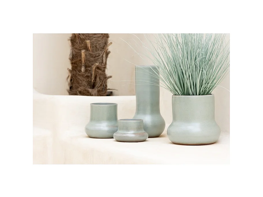 Jarrón de cerámica en alfarería azul gris 14x14x40 cm