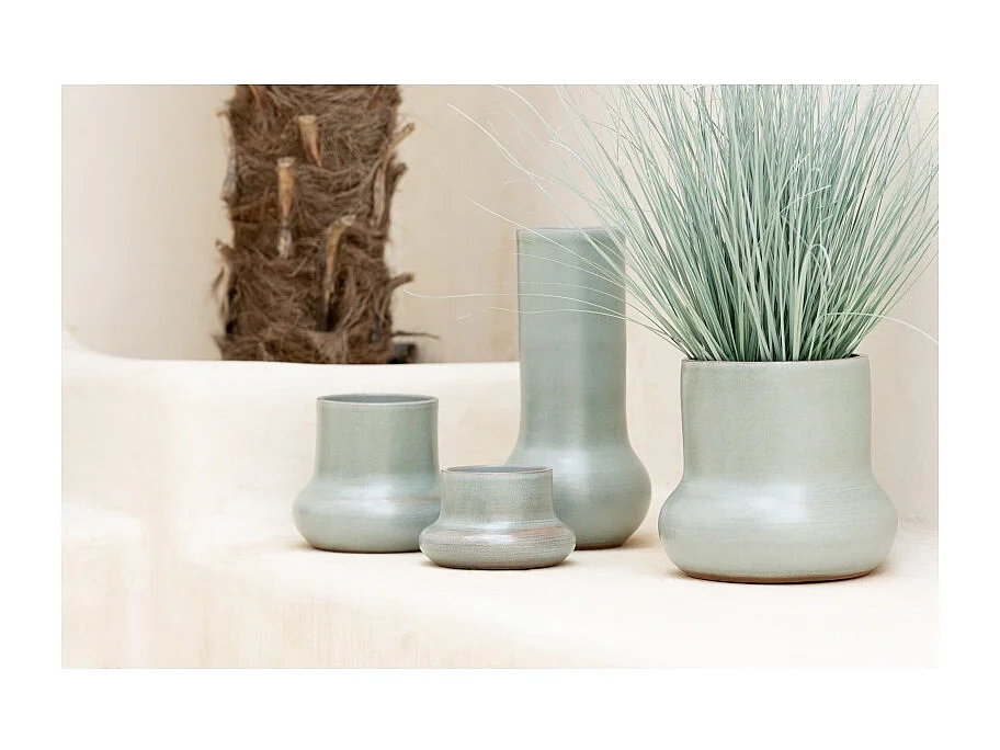 Jarrón de cerámica en alfarería azul gris 14x14x40 cm