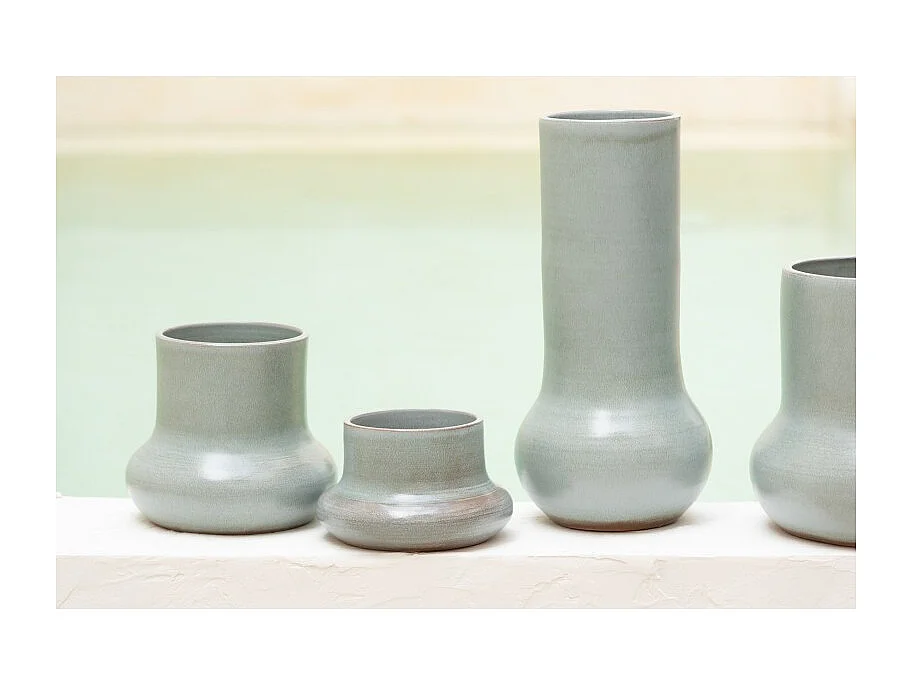 Jarrón de cerámica en alfarería azul gris 14x14x40 cm