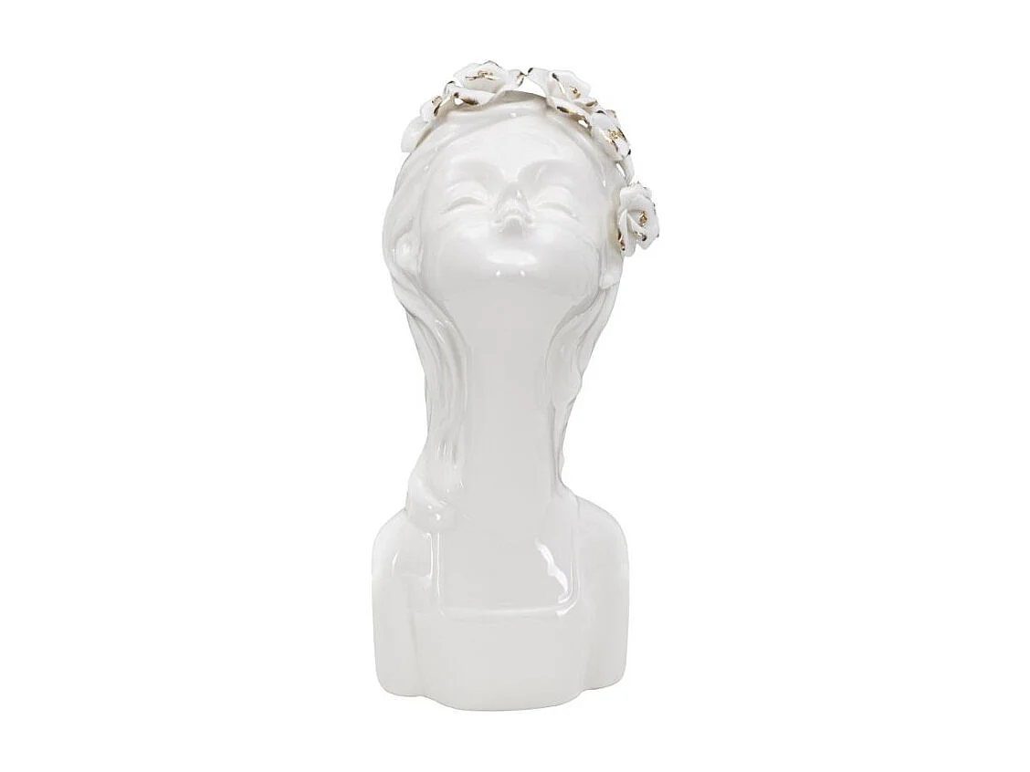 Jarrón de cerámica blanca con cara de mujer 10x14x26 cm