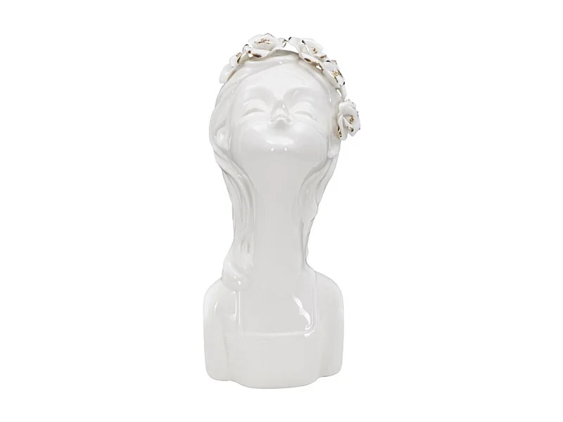 Jarrón de cerámica blanca con cara de mujer 10x14x26 cm