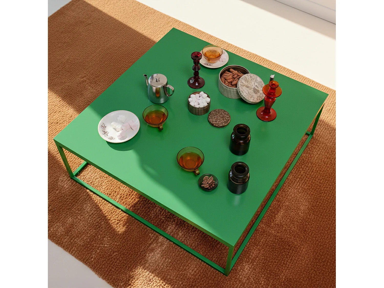 Table basse carrée moderne L90 cm vert