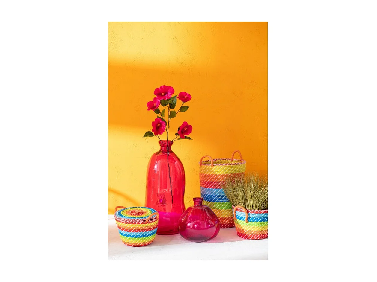 Jarrón ovalado de vidrio fucsia 34x34x73 cm