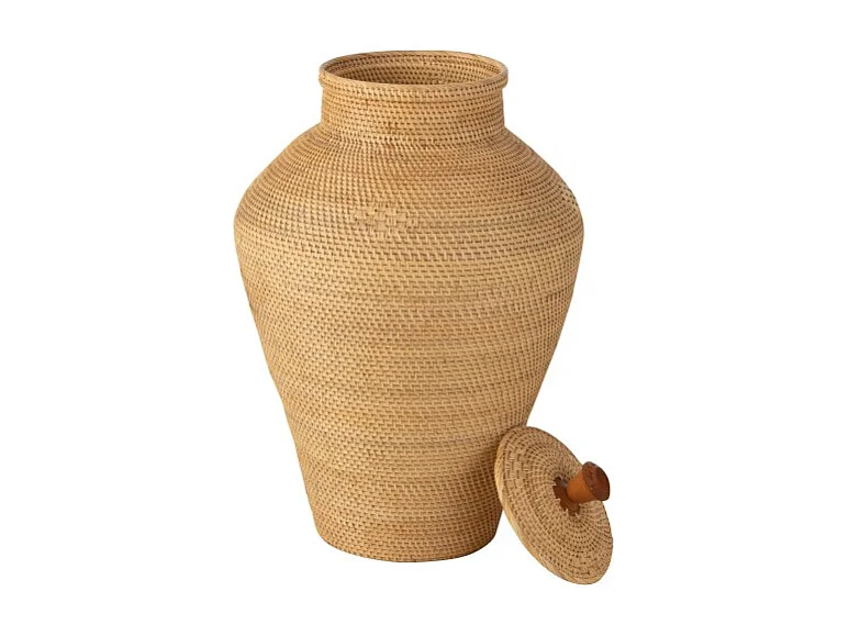 Jarrón con tapa de ratán natural 50x50x70 cm