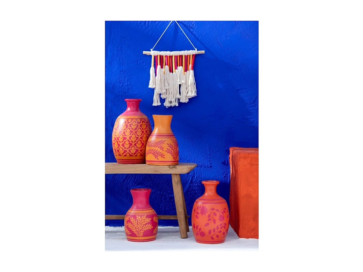 Jarrón de flores en cerámica rosa 27x27x43 cm