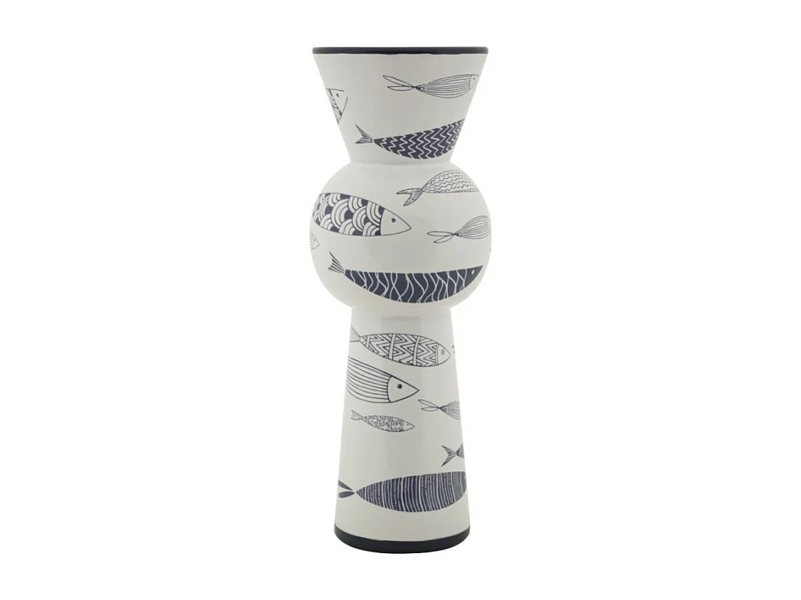 Jarrón de cerámica blanco con forma de pez 14x38,5 cm