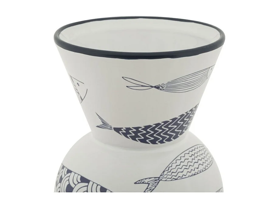 Jarrón de cerámica blanco con forma de pez 14x38,5 cm