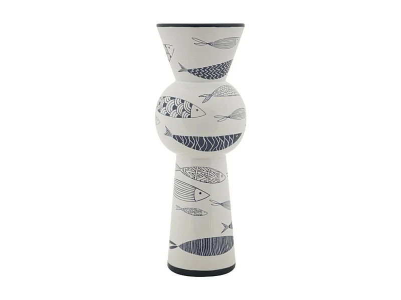 Jarrón de cerámica blanco con forma de pez 14x38,5 cm